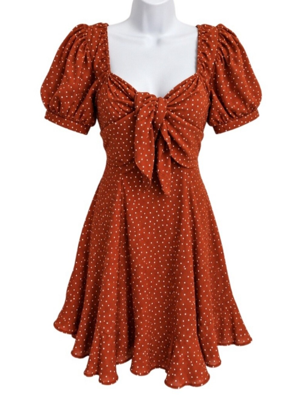0209 Dress Forum Rust Orange Polka Dot Front Tie Mini Dress Small New NWT Fall